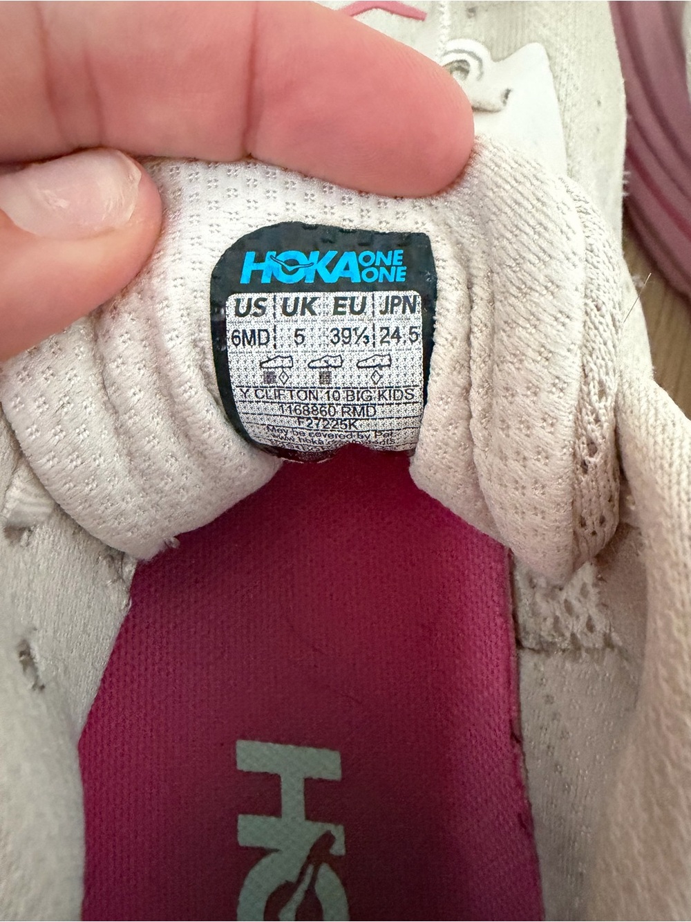 Hoka Big Kids White and Pink Athletic Shoes - Picture 7 of 8